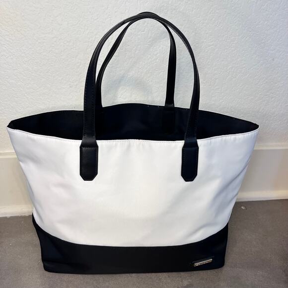 St. John Black White color block boat tote women handbag medium NEW summer purse - Picture 1 of 8